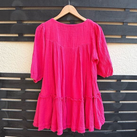 Anthropologie Saturday Sunday Tiered Gauze Babydoll Mini Dress in Pink | XS - Picture 2 of 6